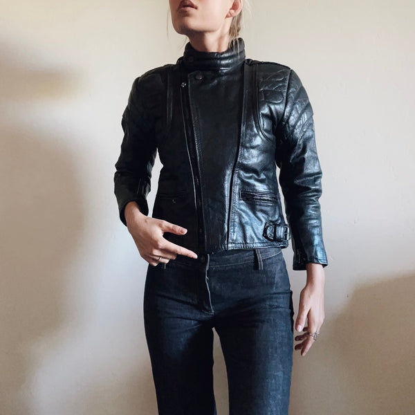 Sleek Vintage Leather Moto Jacket