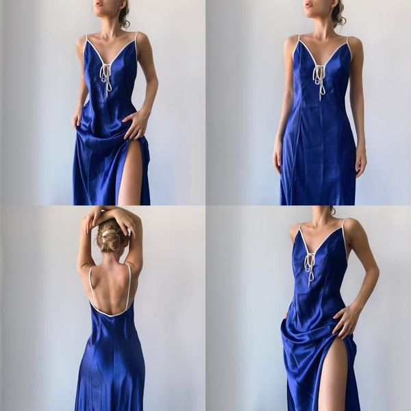 Vintage Royal Blue Silky Victoria Secret Slip Dress