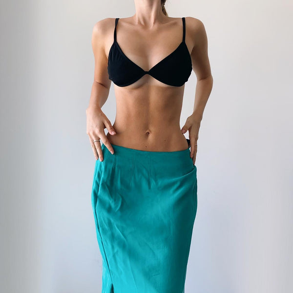 1990's Silk Teal Maxi Wrap Skirt