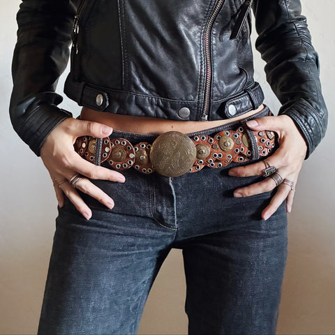 Vintage Brass Leather Moroccan Belt