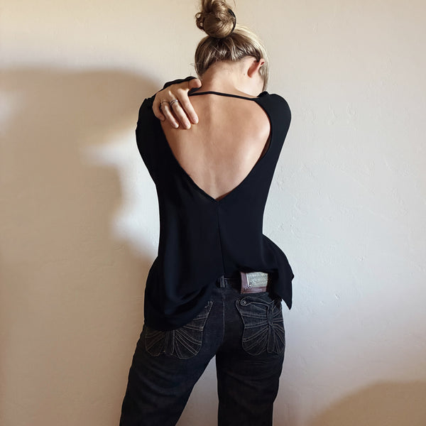 Chic Vintage Open Back Blouse