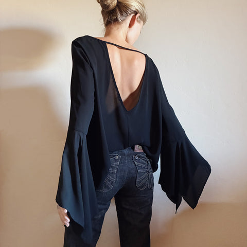 Chic Vintage Open Back Blouse