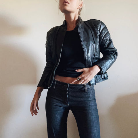Sleek Vintage Leather Moto Jacket