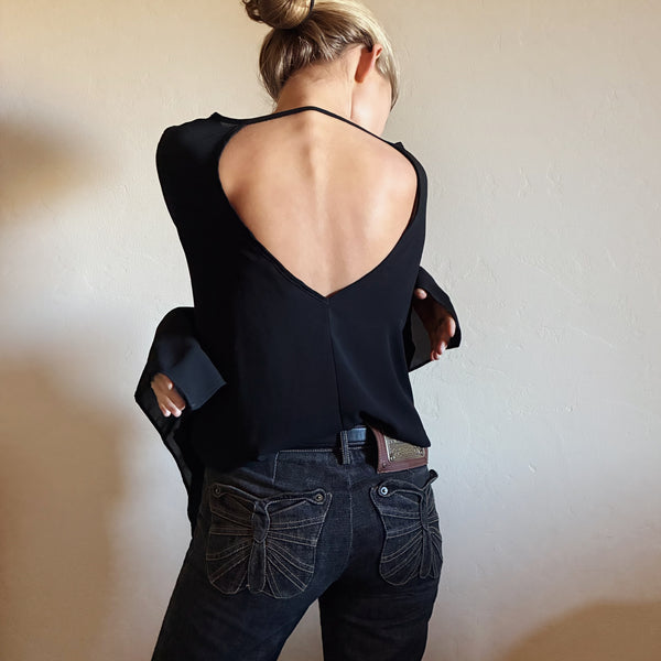 Chic Vintage Open Back Blouse