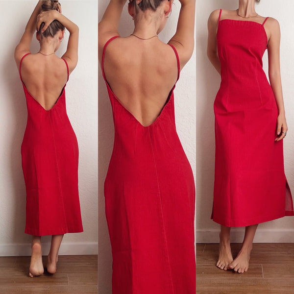 Vintage Backless Red Dress
