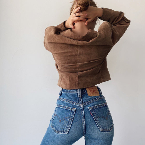 Vintage Caramel Suede Cropped Jacket