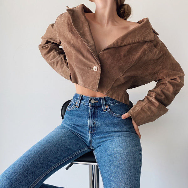 Vintage Caramel Suede Cropped Jacket