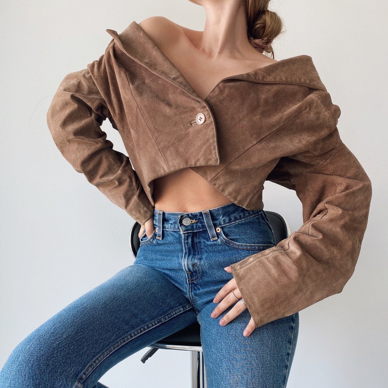 Vintage Caramel Suede Cropped Jacket